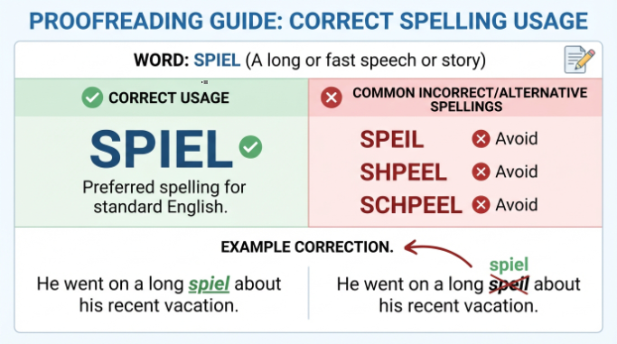 Proofreading graphic comparing the standard spelling with several commonly seen variants.
