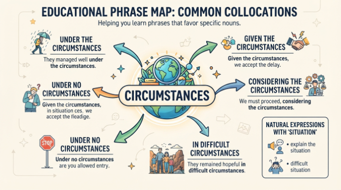 Phrase map showing common expressions used with circumstances and situation.