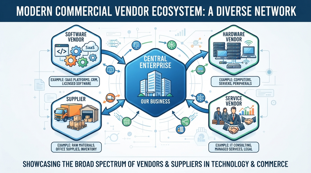 Diagram showing different types of vendors connected to a business