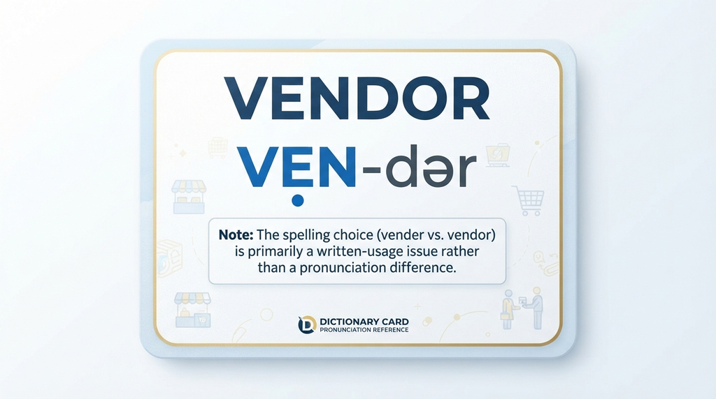 Pronunciation guide showing how the word vendor is commonly spoken
