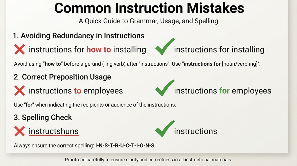 Proofreading examples correcting common mistakes with the word instructions.