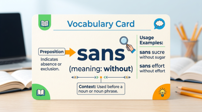 Vocabulary diagram showing sans as a preposition meaning without.