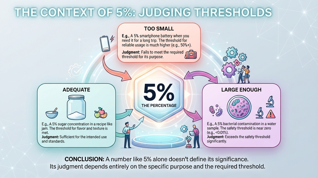 Context diagram showing that whether five percent is too small depends on the purpose and required threshold.