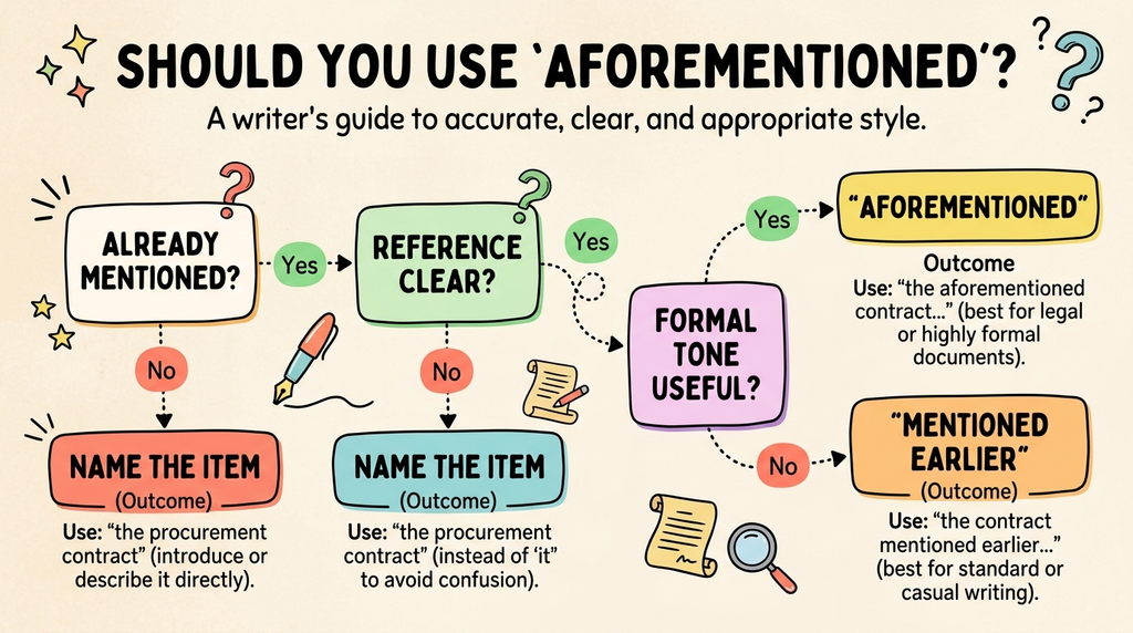 Decision tree for choosing between aforementioned, mentioned earlier, and a specific noun.