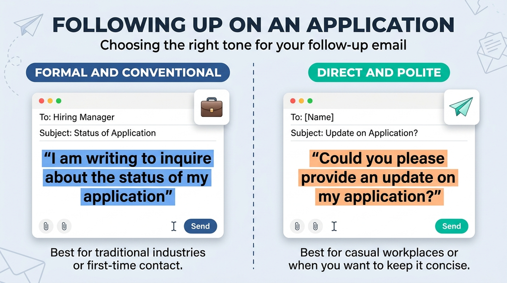 Two professional email openings compared for formality, directness, and clarity.