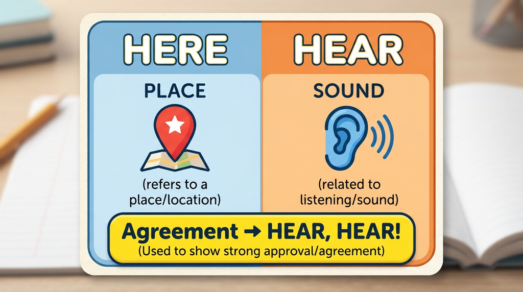 Spelling memory aid connecting here with place and hear with sound