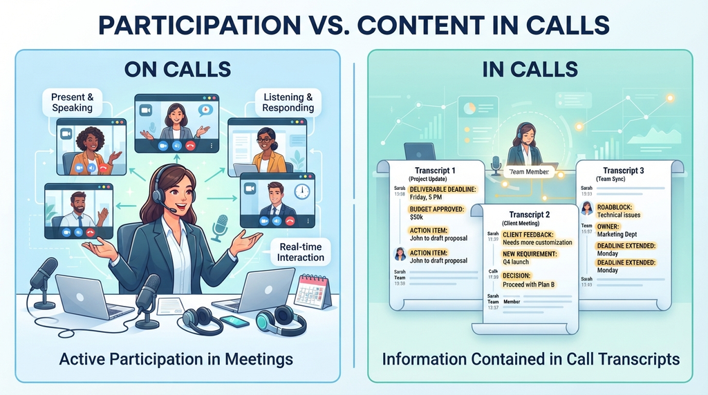 Visual comparison of “on calls” for participation and “in calls” for information occurring during multiple conversations.