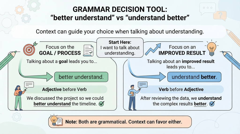 Decision guide for choosing between better understand and understand better.