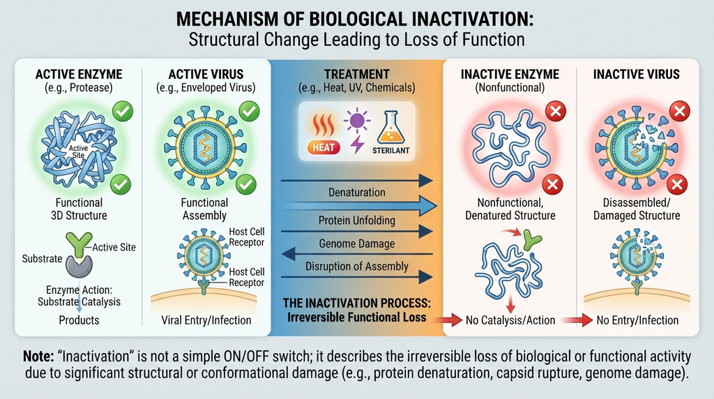 Diagram showing a treatment changing an active biological substance into an inactive form.