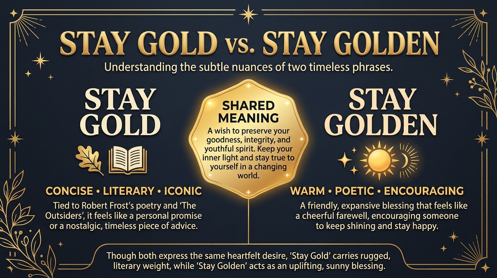 Comparison of stay gold and stay golden showing their shared meaning and slightly different tones.